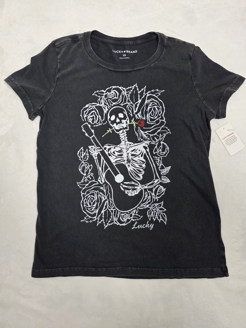 Lucky Brand Women's Guitar Skull Classic Crew Neck T-shirt
